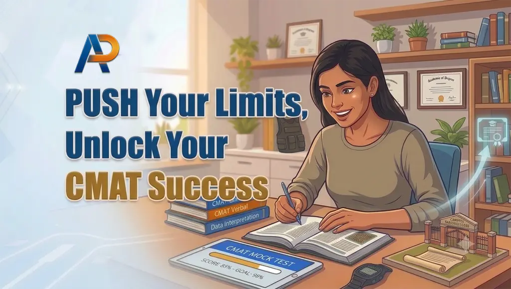 PUSH Your Limits, Unlock Your CMAT Success PUSH Your Limits, Unlock Your CMAT Success — student preparing for CMAT exam